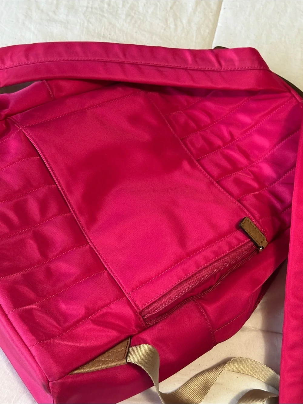 Michael Kors Hot Pink Nylon Backpack with Tan Leather Trim
